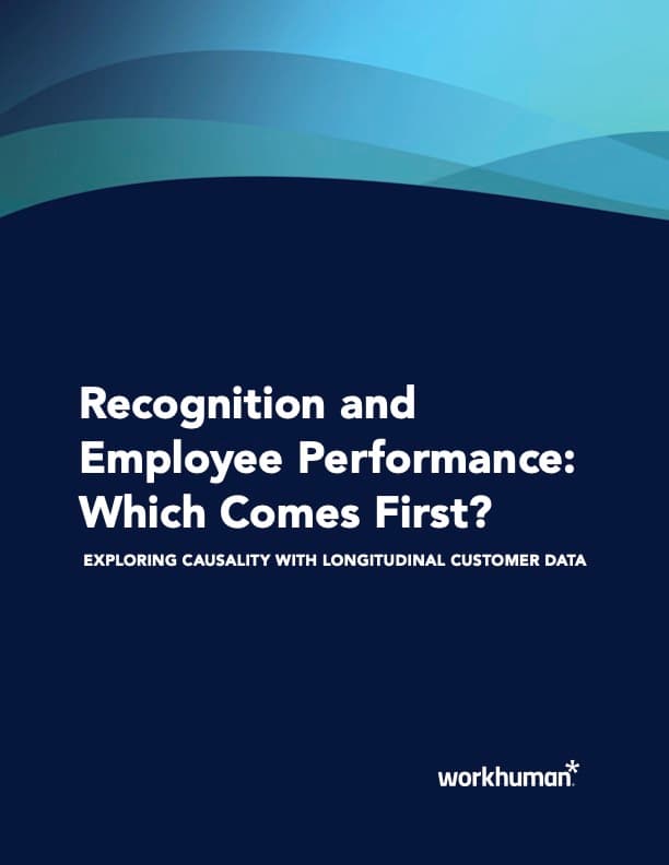 cover for the data snapshot report, "Recognition and Employee Performance – Which Comes First?"