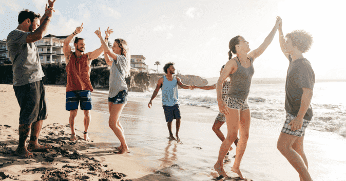 A team goes to the beach as it's one of the best outdoor team activities