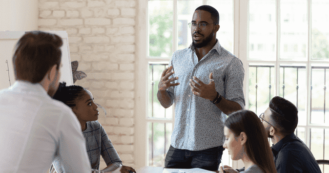 employees creating guidelines and examples of inclusive language