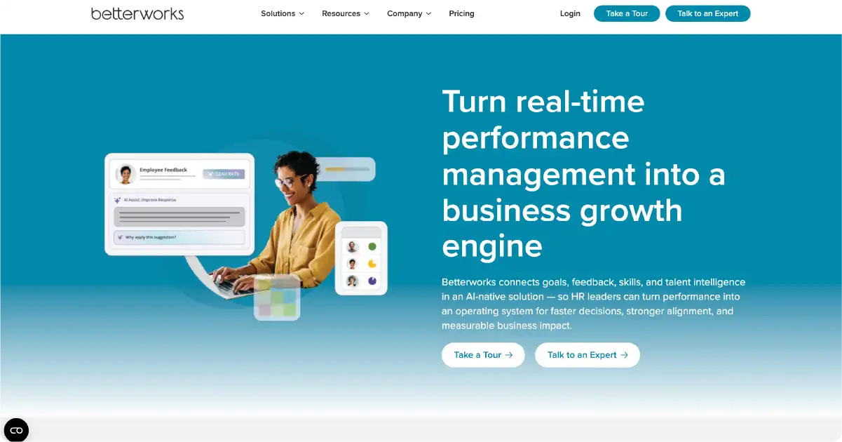 Screen capture of the Betterworks platform offering.