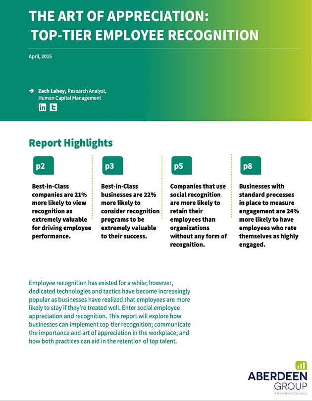 Cover for “Aberdeen Report: The Art of Appreciation: Top-Tier Employee Recognition”