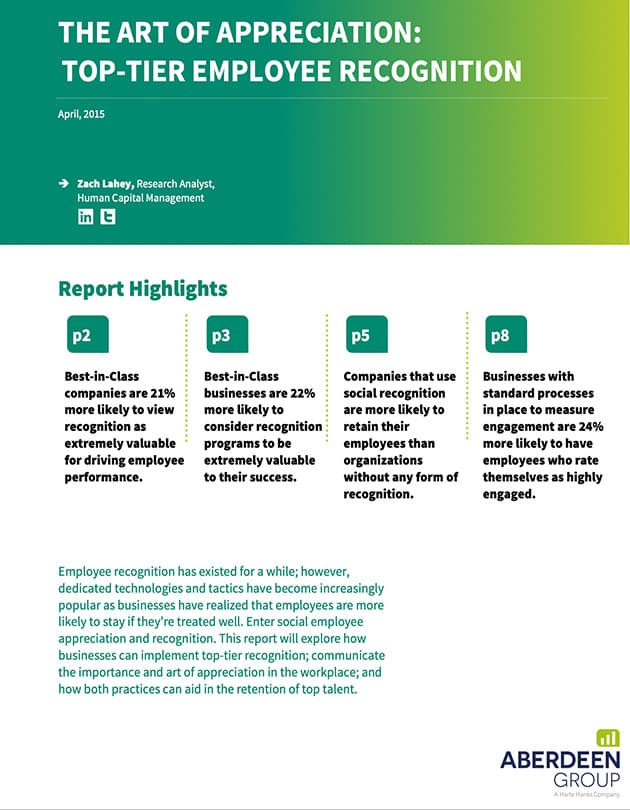 Cover for “Aberdeen Report: The Art of Appreciation: Top-Tier Employee Recognition”