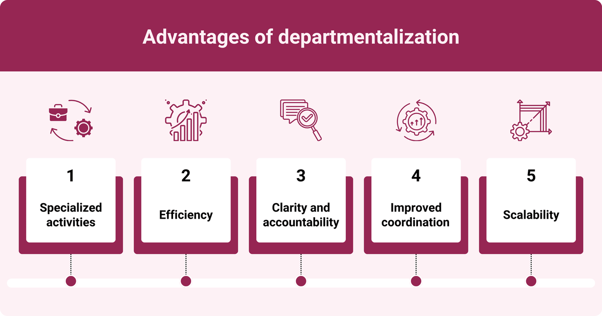 An infographic showing the advantages of departmentalization