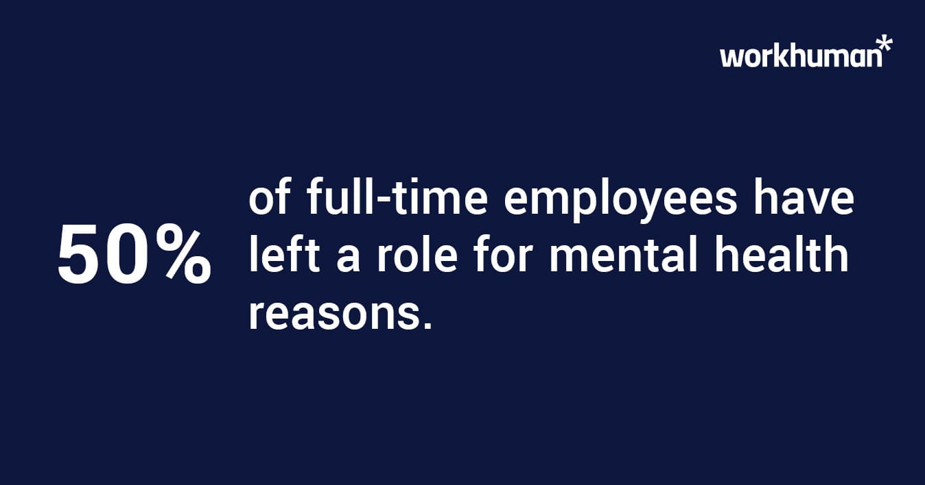 A statistic on 50% of employees have left a role for mental health reasons