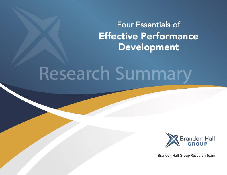 Cover image for the report, "4 Essentials of Effective Performance Development"