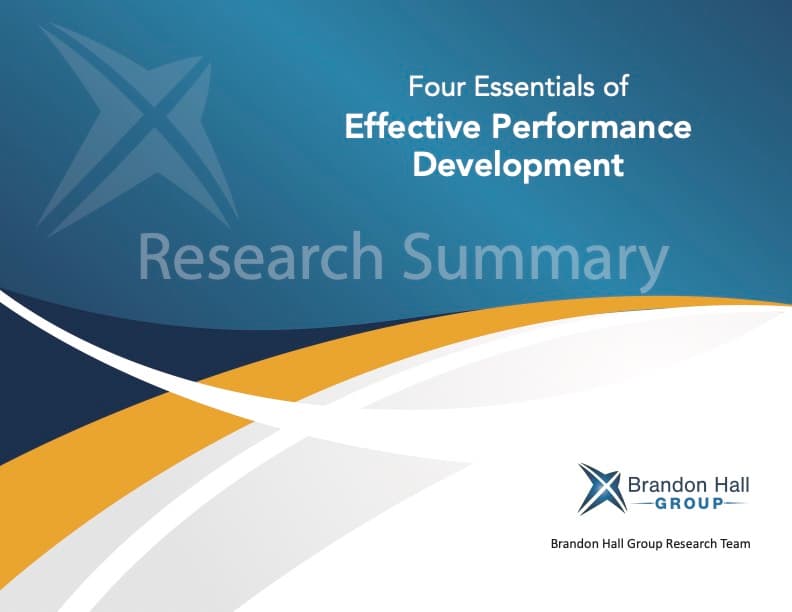 Cover image for the report, "4 Essentials of Effective Performance Development"
