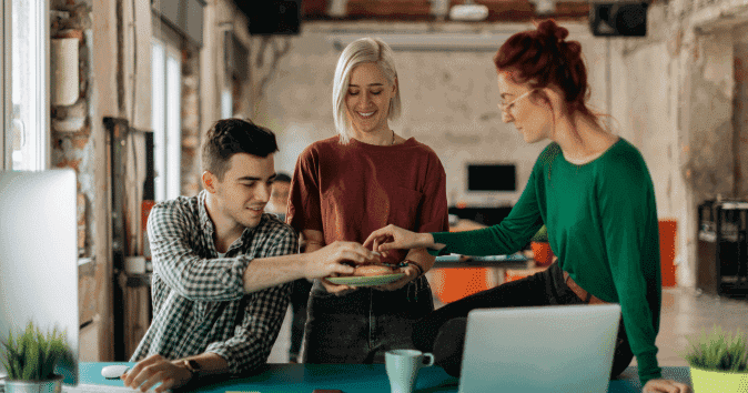 Eating cookies after baking them is a great team-building activity