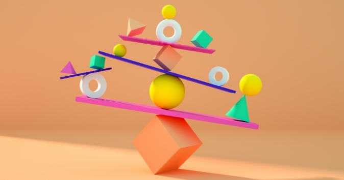 Different shaped objects balancing on a square.