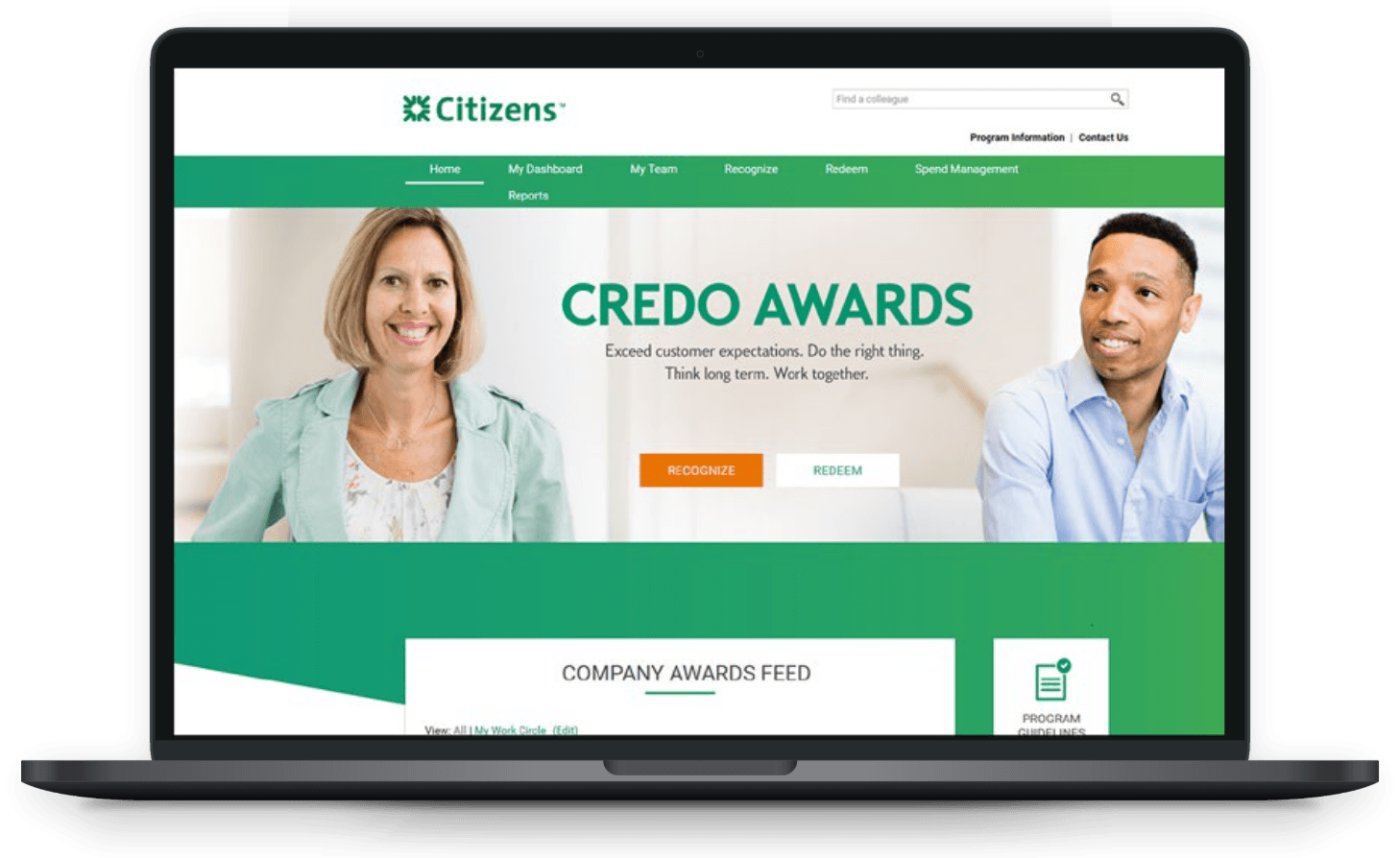 desktop view of employee recognition landing page for Credo