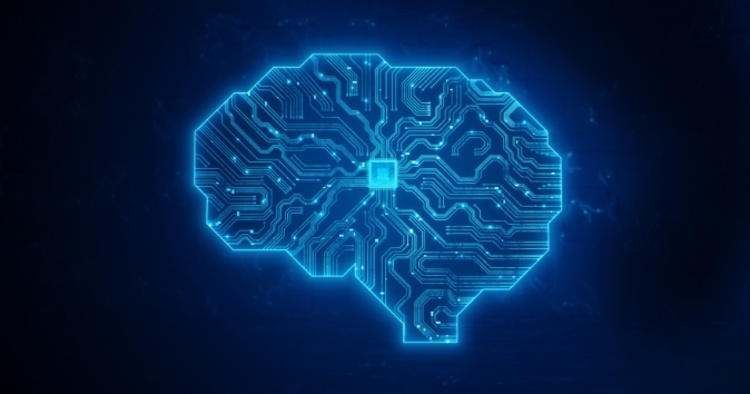 Digital shape of a brain symbolizing AI in recruitment.