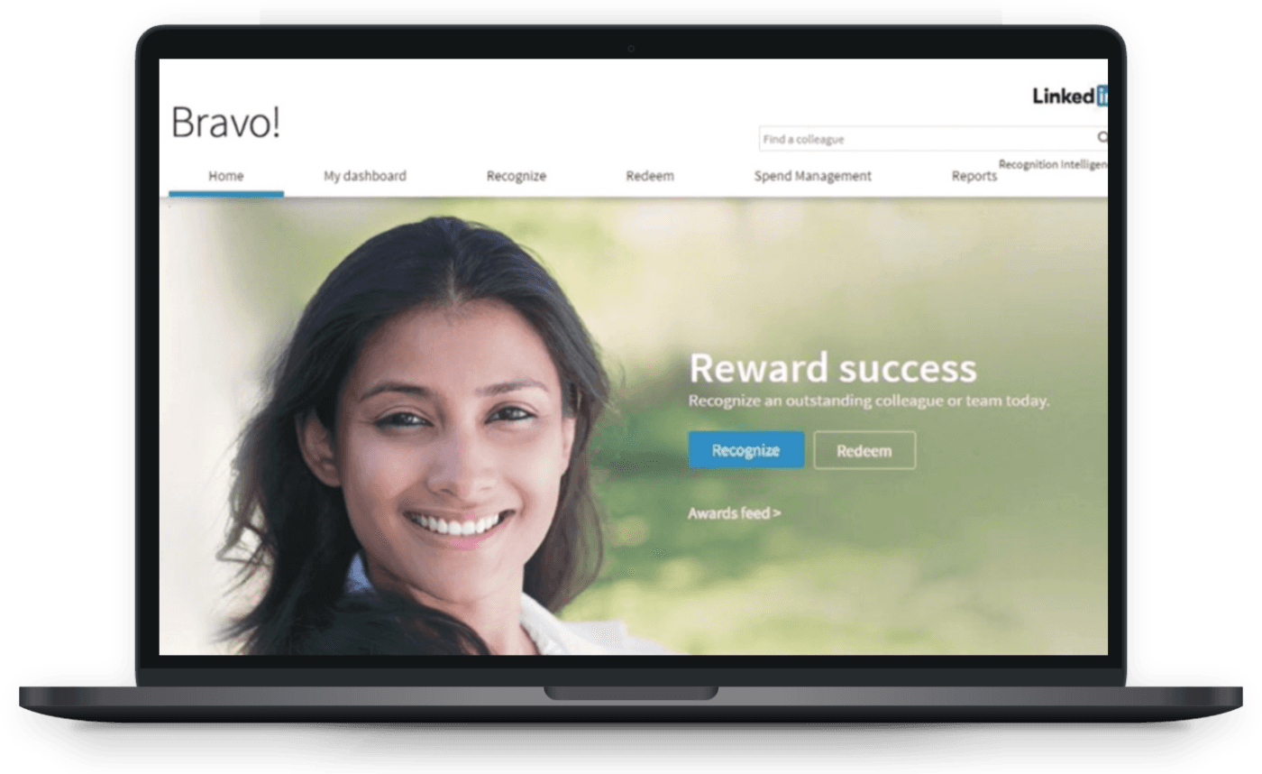 desktop view of employee recognition landing page for Bravo