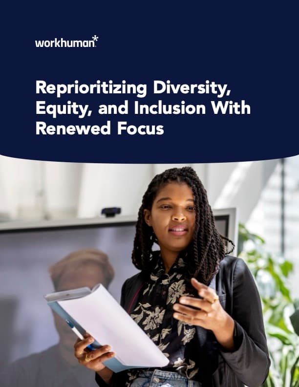 cover image for the report, "Reprioritizing Diversity Equity and Inclusion with Renewed Focus"