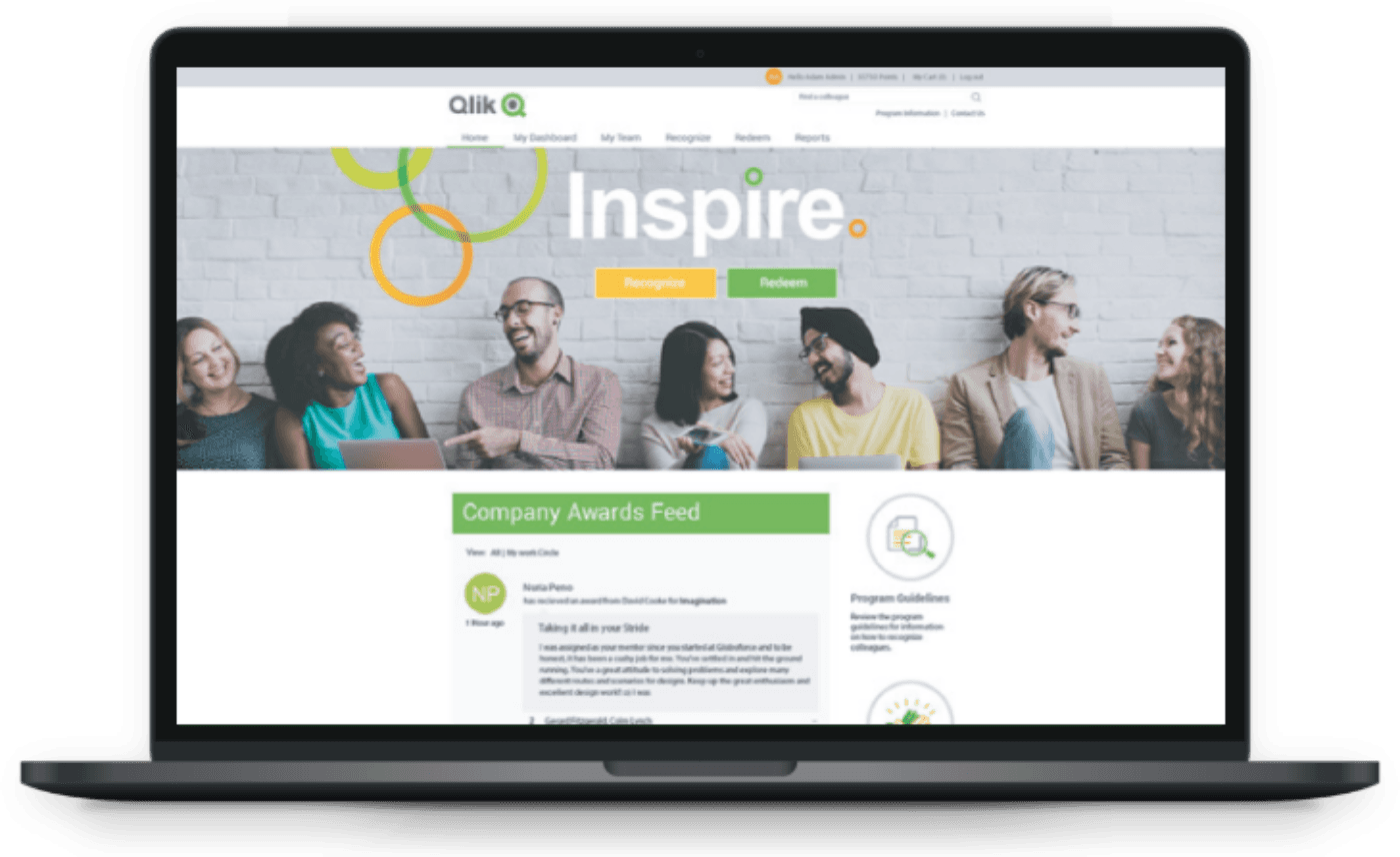 desktop view of employee recognition landing page for Inspire