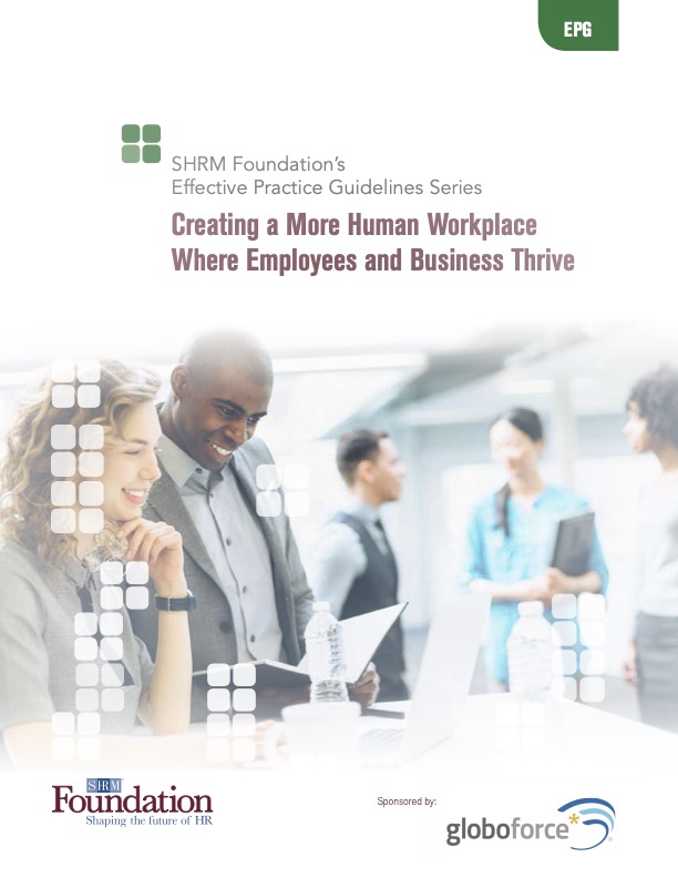 cover image for the "Creating a More Human Workplace Where Employees and Business Thrive" report