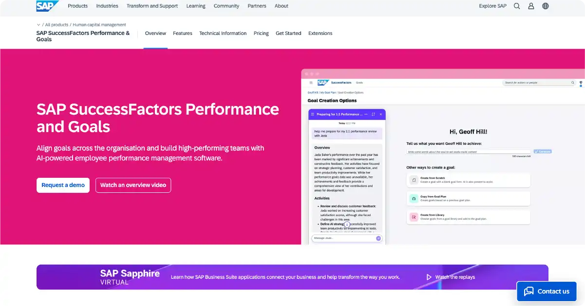 Screen capture of the SAP platform offering