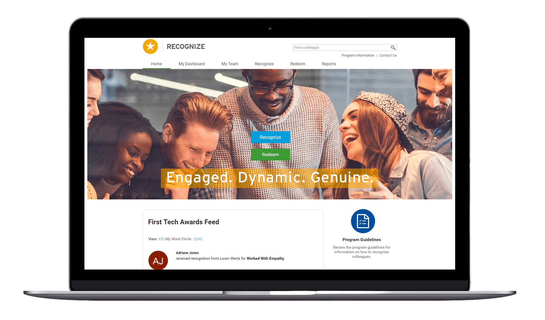 desktop view of employee recognition landing page for Recognize