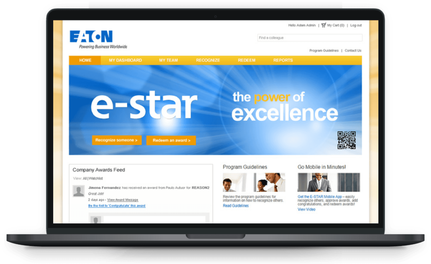 desktop view of employee recognition landing page for E-star