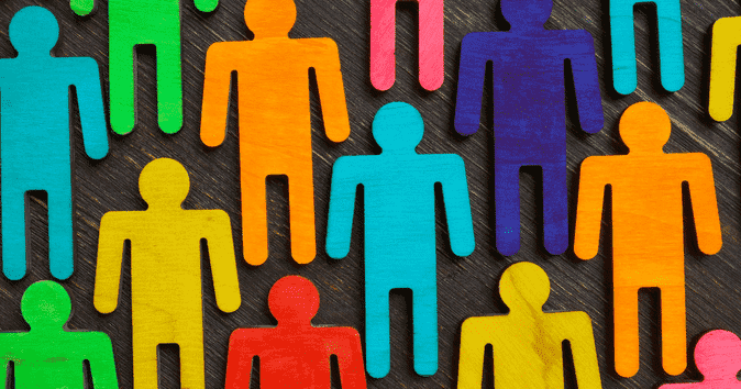 colorful representation of diversity of social class, gender identity, ethnicity, and other groups