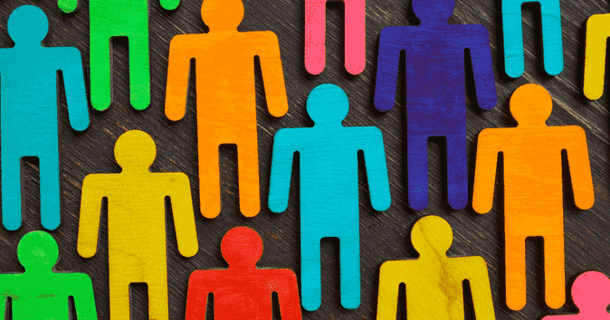 colorful representation of diversity of social class, gender identity, ethnicity, and other groups
