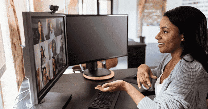 woman in virtual team-building meeting