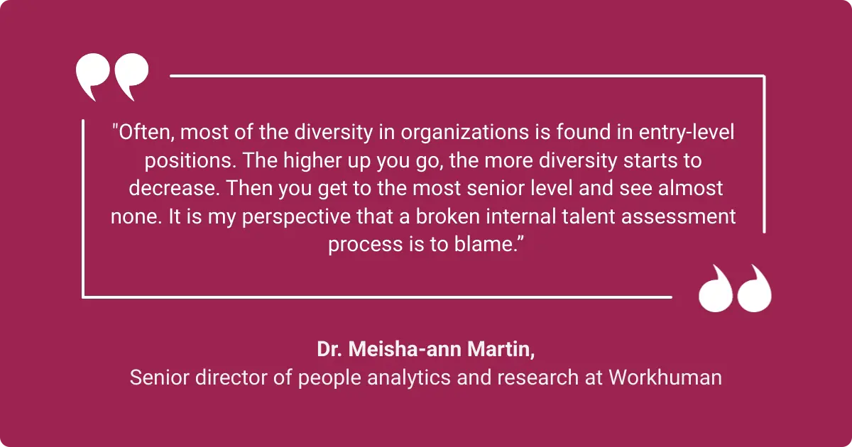 Quote from Dr. Meisha-ann Martin about the lack of diversity in senior-level positions.