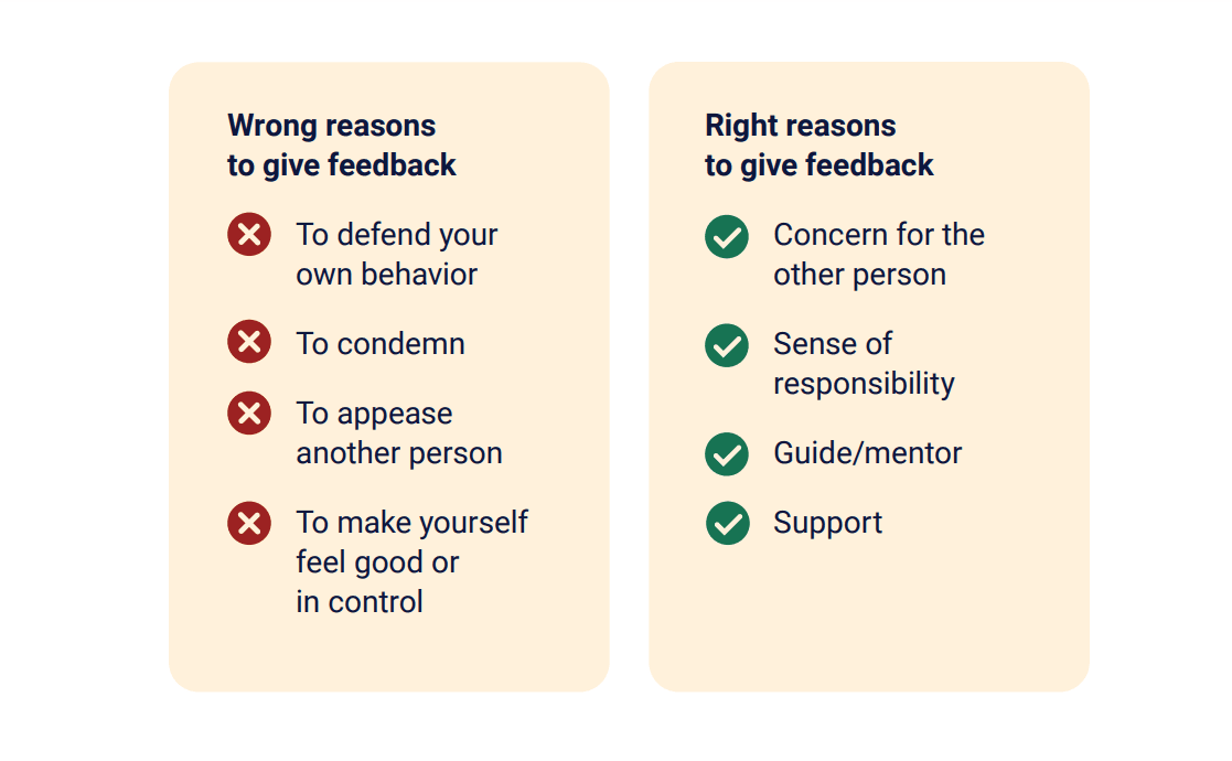 Use this table to recognize and acknowledge the purpose and reason behind giving feedback.
