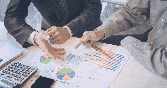 Close-up of HR manager discussing statics in an office