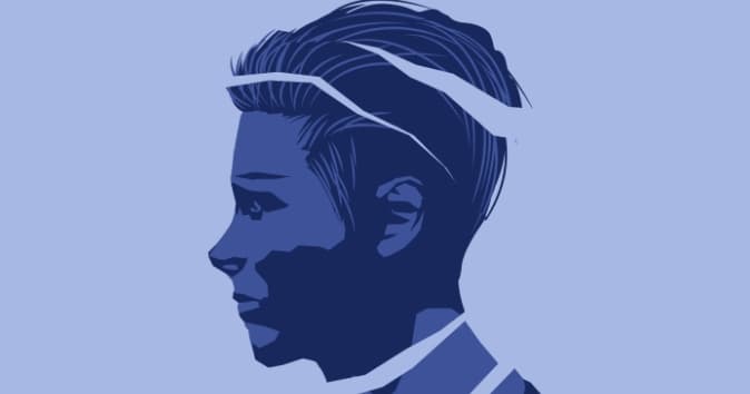 Illustration of a man with tears through image.