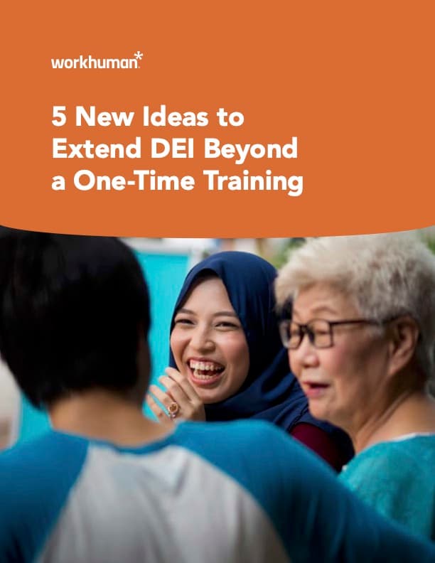 Cover image for the report, "5 New Ideas to Extend DEI Beyond a One-Time Training"