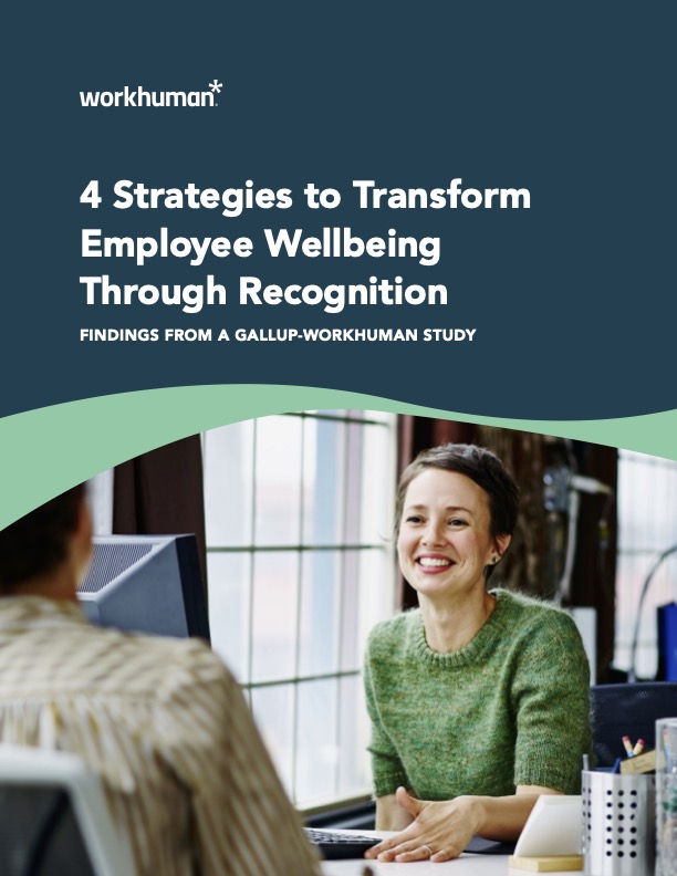 cover of the report "4 Strategies to Transform Employee Wellbeing Through Recognition"