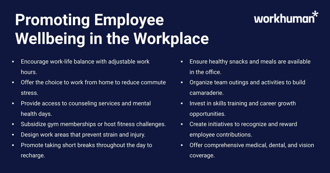 Infographic on ways to promote employee wellbeing at the workplace.