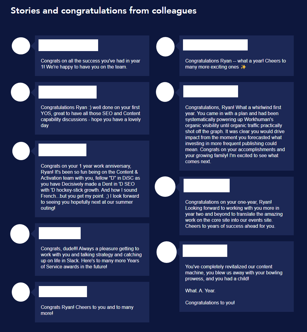 one year work anniversary messages from coworkers