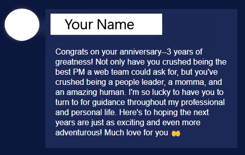 three year work anniversary celebration message