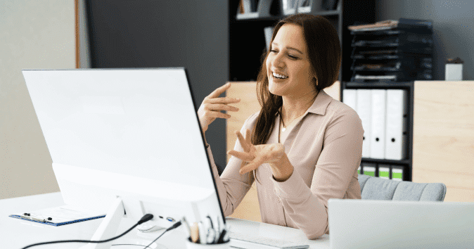 an employee having fun virtually with her team