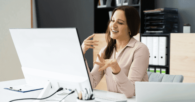 an employee having fun virtually with her team