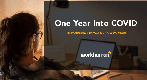 Title card for the "One Year Into COVID: The Pandemic's Impact on How We Work" report