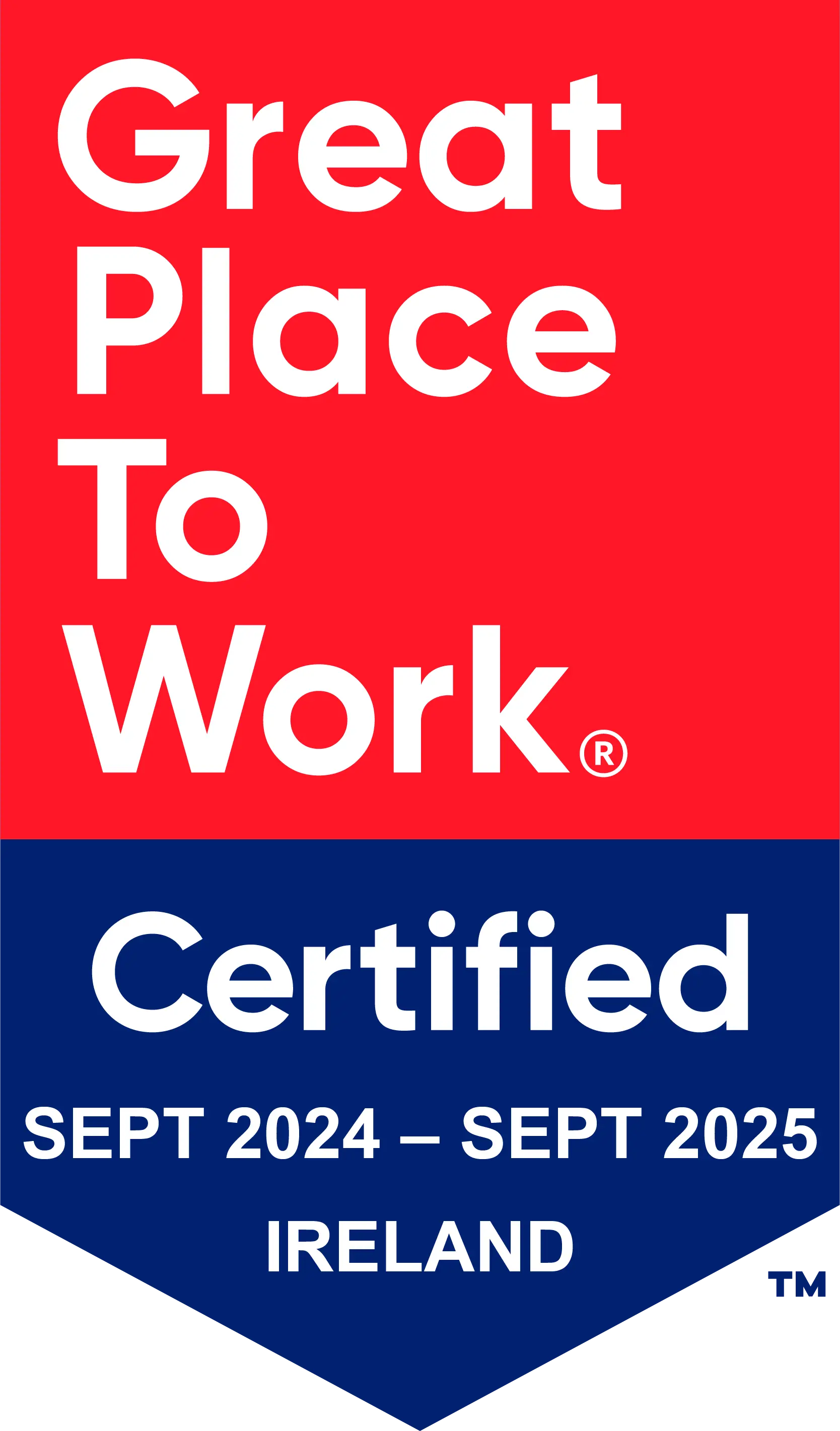 A blue and red logo featuring the text "Best Workplaces™" at the top, with "Great Place To Work." underneath, and "IRELAND 2026" at the bottom. The design is modern and simple, emphasizing workplace recognition.