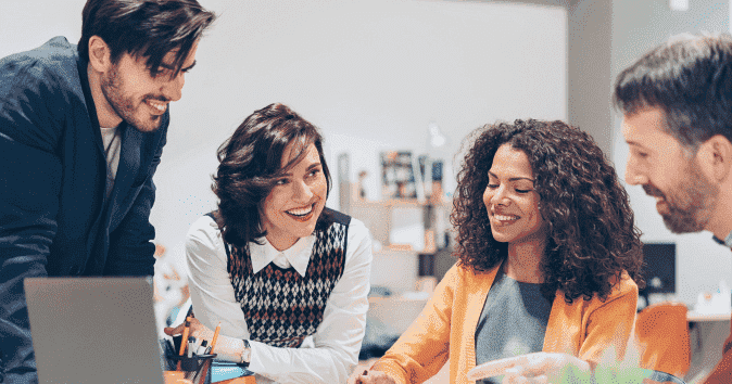 Creative team working together in a modern workplace