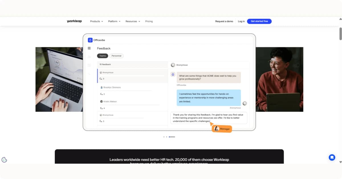 The user interface of Officevibe by Workleap that provides customizable survey templates.