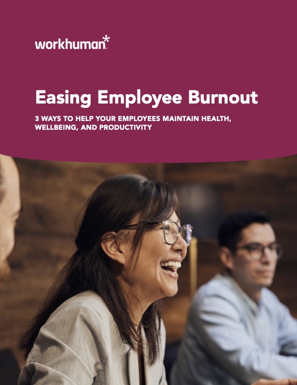 Cover image for the report, "Easing Employee Burnout: 3 Ways to Help Your Employees Maintain Health, Well-being, and Productivity"