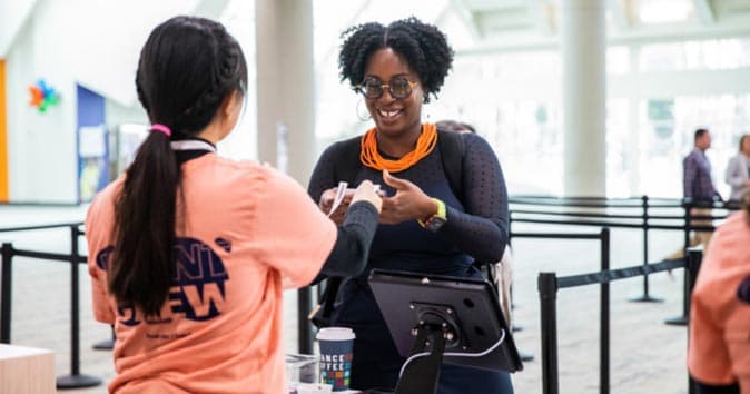 Volunteer helping a women